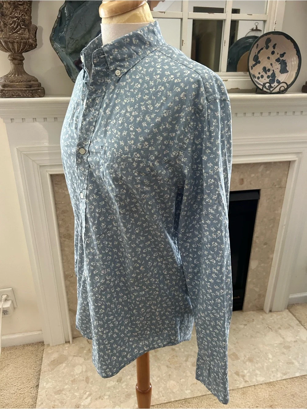 J. Crew Blue Micro Floral Button-Down Shirt